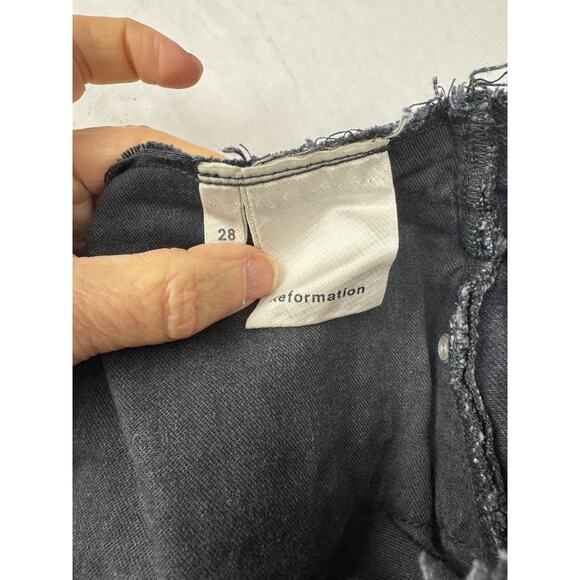 Reformation Black Distressed Denim Mini Skirt Raw Hem High Rise Size 28 - Picture 7 of 8